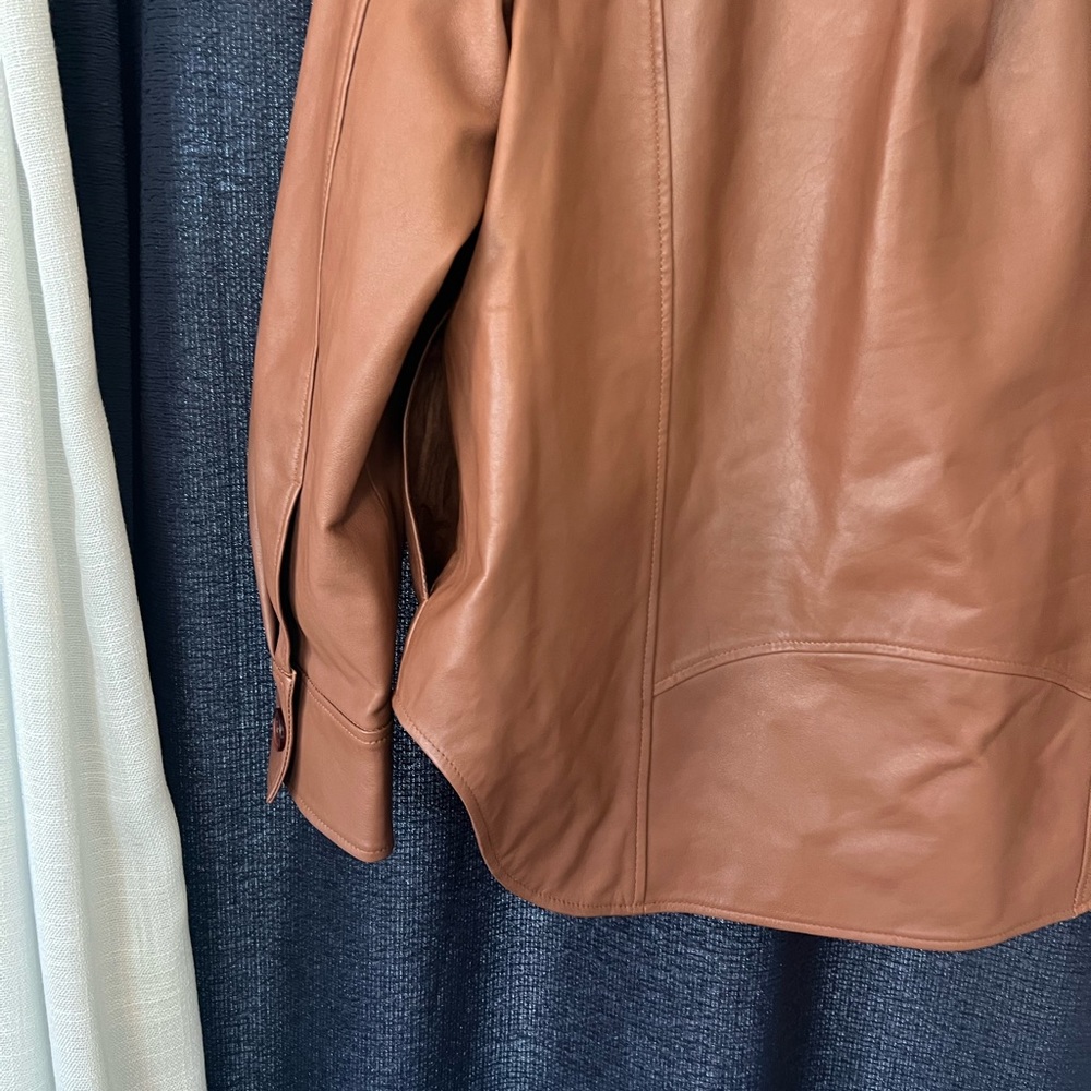 Brown Leather Button-Down Shacket - Picture 4 of 12